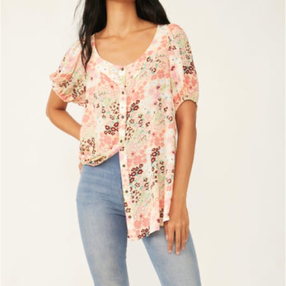 NWOT Free People Callie Printed Floral Tunic